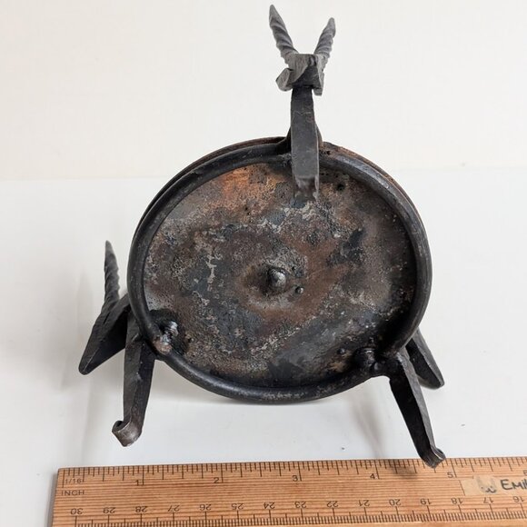 Vtg Hand Forged Wrought Iron Antelope Gazelle Heads Tripod Candle Holder - Picture 5 of 8